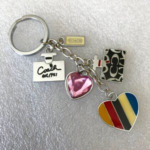 Vintage COACH Keyring Purse Charm Hearts Stripes